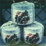 polaroid photograph of three 72 litre sake barrels. copyright leonie wise. all rights reserved