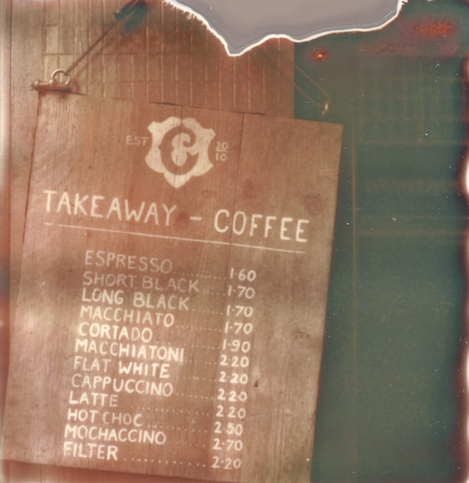 caravan takeaway coffee menu board. copyright leonie wise