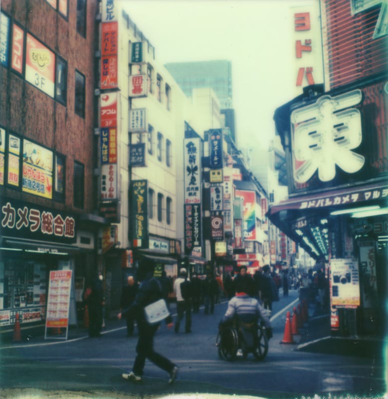polaroid photograph of a street in shinjuku, tokyo, japan. copyright leonie wise. all rights reserved